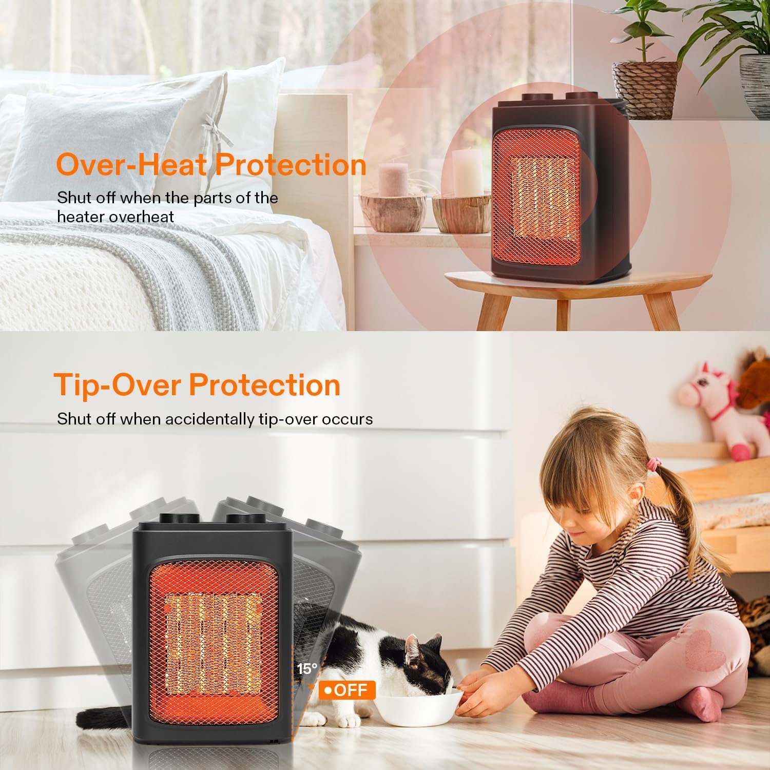 VIVOSUN 1500W Space Heater for Indoor Use, Portable Electric Heater with Adjustable Thermostat, 1500W/900W/700W/Fan Only with 4 Modes for PTC Fast Heating, Overheat & Tip-over Protection, ETL Listed