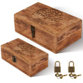 Vicenpal 2 Wooden Tree Keepsake Boxes with Lock, (8x5x3.2 inch & 7x3.7x2.8 inch), Handmade Decorative Treasure Chest Box, Gift Ideas for Men & Women Jewelry Rings Storage