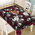 Livcoz Halloween Gothic Skull Rose Square Tablecloth 70 x 70 Inches, Horror Skeleton Red Flowers Decorative Dining Table Cloth, Scary Creepy Floral Dinner Tablecover Picnic Party Decoration