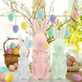 Letsroar Easter Bunny Decor Set - 3 Pack Flocked Bunnies (10", 13", 15") with Eggs & Grass | Spring Table Centerpiece