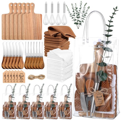 Patelai 6 Sets Baby Shower Prizes for Game Player Baby Shower Winners Gifts Cheese Boards Forks Knives Towels Whisks Artificial Eucalyptus Stems Bags Thank You Cards for Guests Bridal(Retro Color)