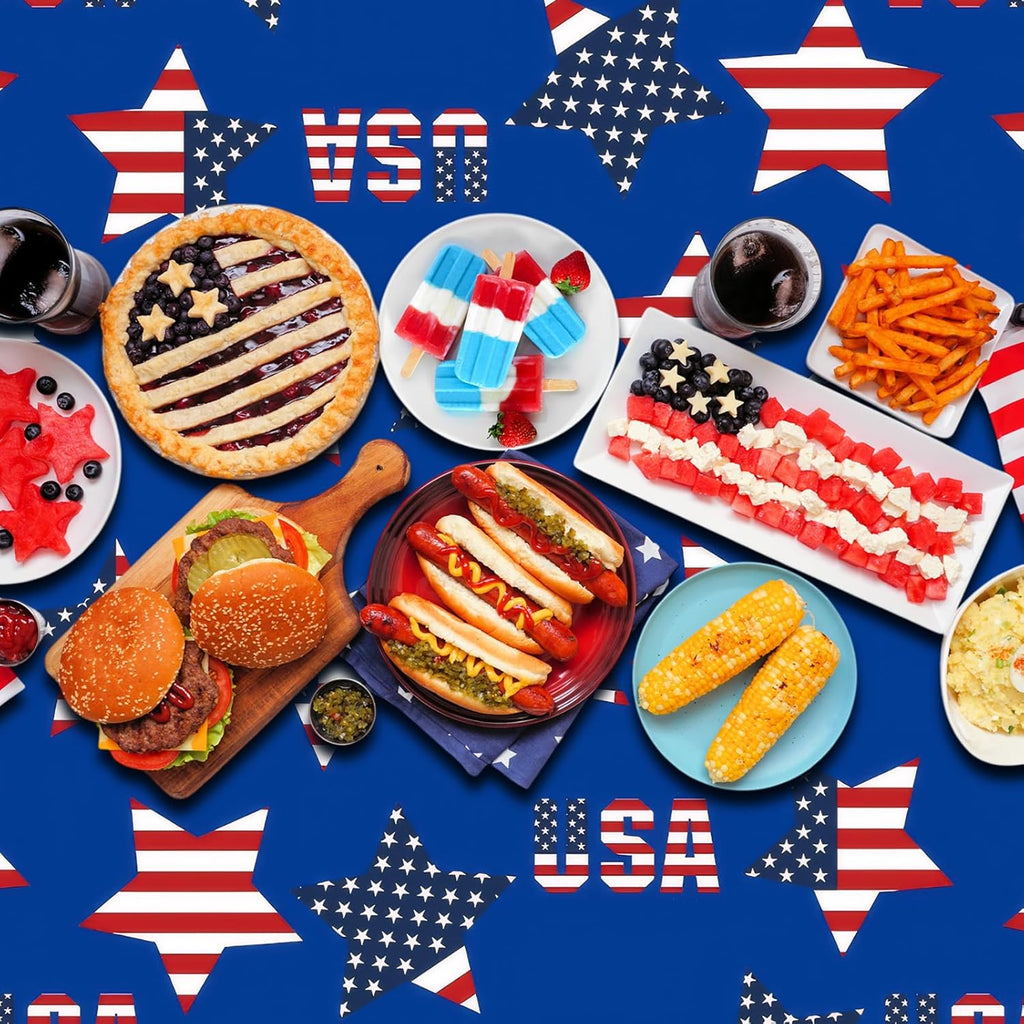 Oudain Patriotic Tablecloth Set - USA Flag Design | 54 x 108 Inch Disposable Rectangle for 4th of July Celebrations