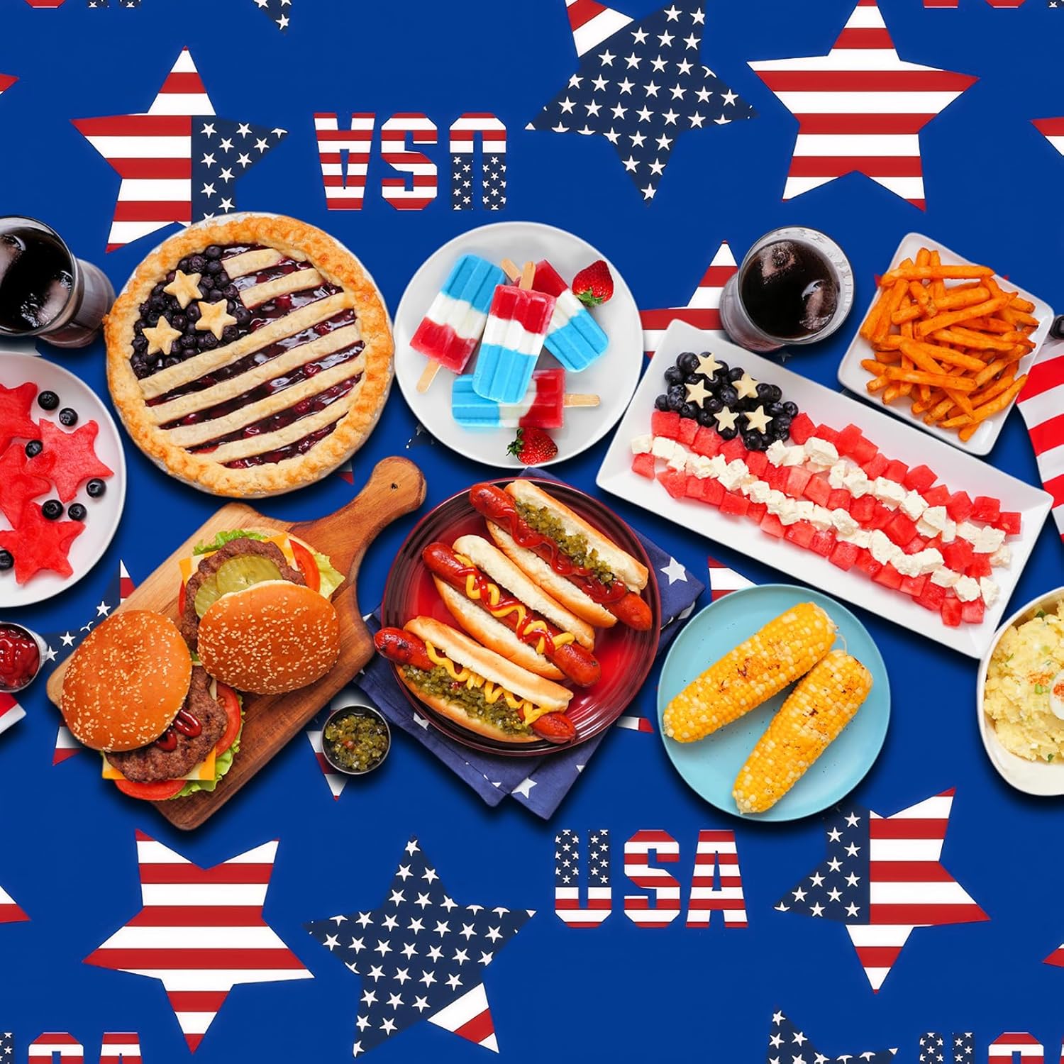 Oudain Patriotic Tablecloth Set - USA Flag Design | 54 x 108 Inch Disposable Rectangle for 4th of July Celebrations