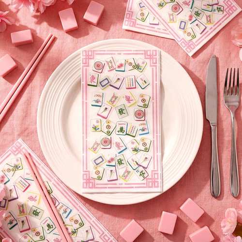 150 Pcs Mahjong Party Napkins Guest Disposable Paper Cocktail Napkins Funny Mah Jong Pattern Bathroom Hand Towel for Family Birthday, Game Night, Mahjong Night, Cocktail Party(Classic)