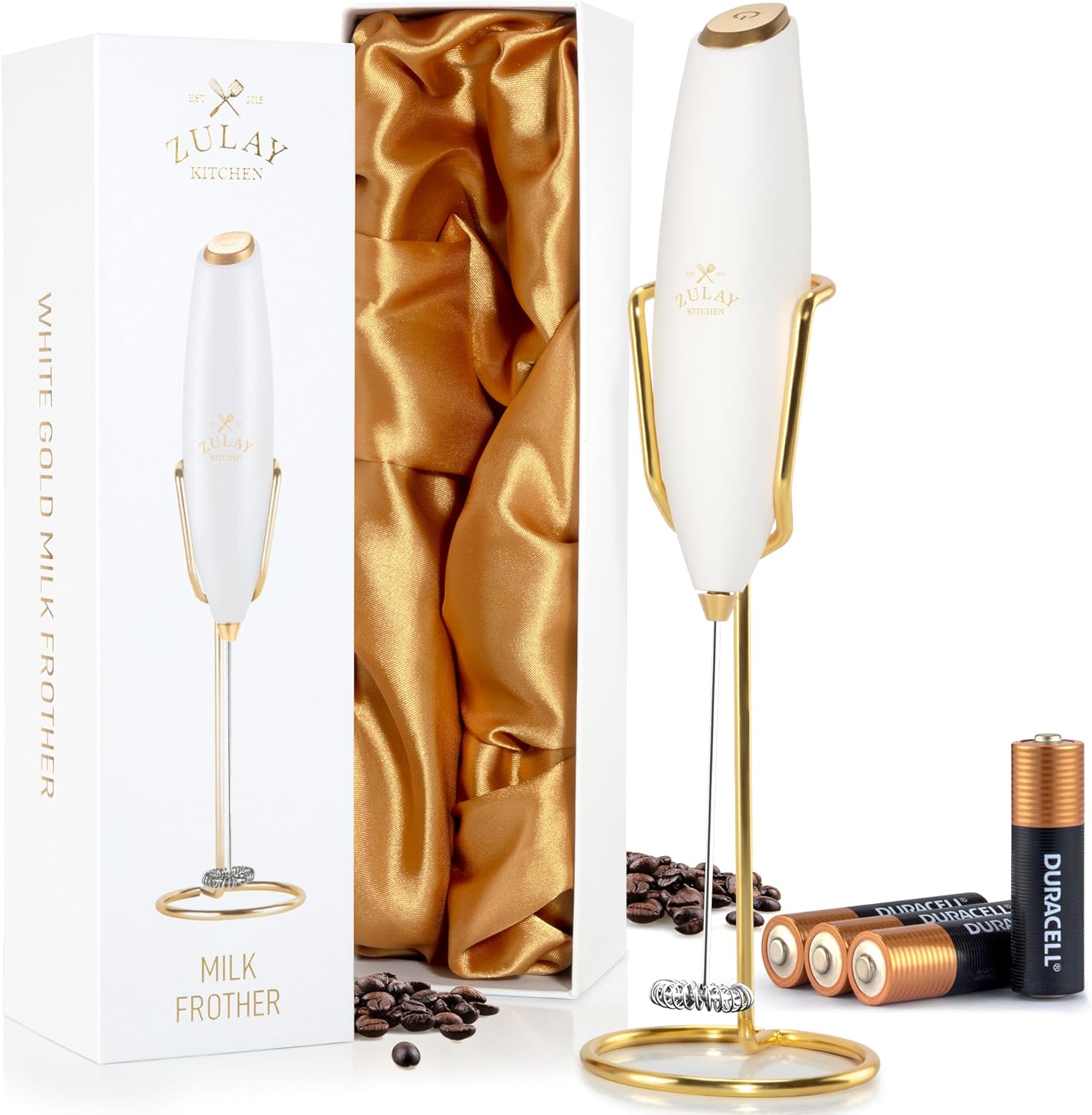 Zulay Kitchen Milk Frother - Luxury Handheld Electric Foam Maker with 4 Duracell Batteries | Perfect for Coffee, Lattes & Hot Chocolate