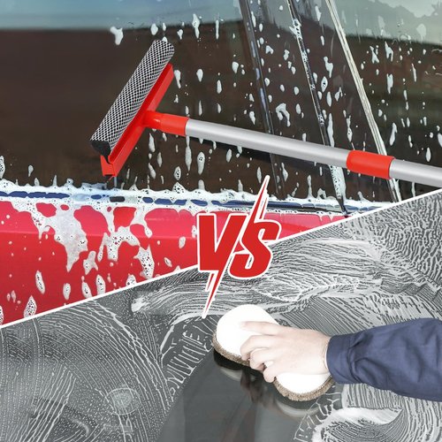 MAVRIZ Windshield Cleaner Tool 2 in 1 Car Window Squeegee with Extendable Handle (18"-28.5") Window Cleaner with Squeegee and Sponge for Shower, Glass Cleaning