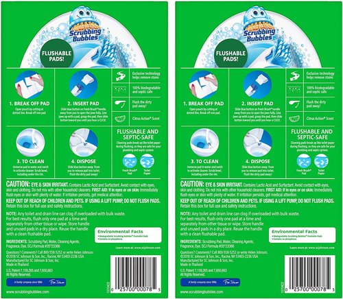 Scrubbing Bubbles Flushable Toilet Bowl Wand Cleaner Refills, Fresh Brush Cleaner Toilet Refill Pads, Removes Limescale & Odors, Citrus Scent, 20 Count (Pack of 2)