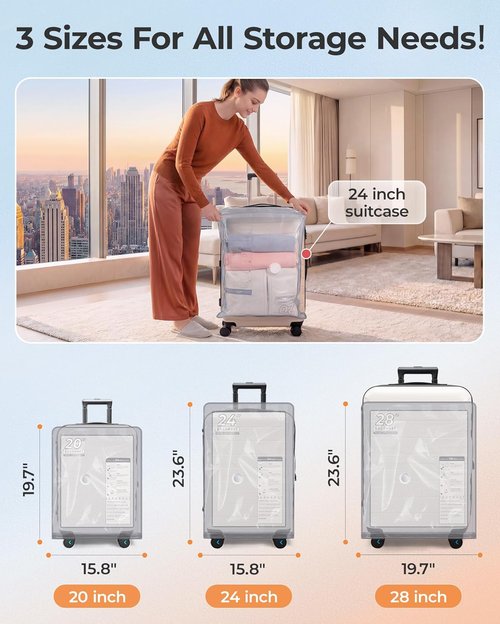 BAGSMART Vacuum Storage Bags - Heavy Duty Compression Bags with Portable Pump | Travel Essentials - Gray