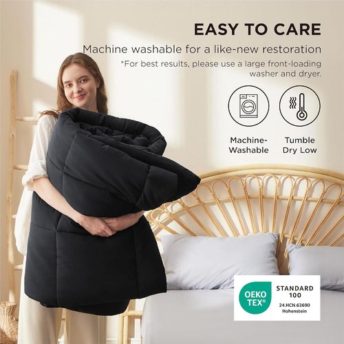Bedsure Comforter Duvet Insert - Quilted King Size All-Season Down Alternative Bedding, Black 90 x 102 Inches