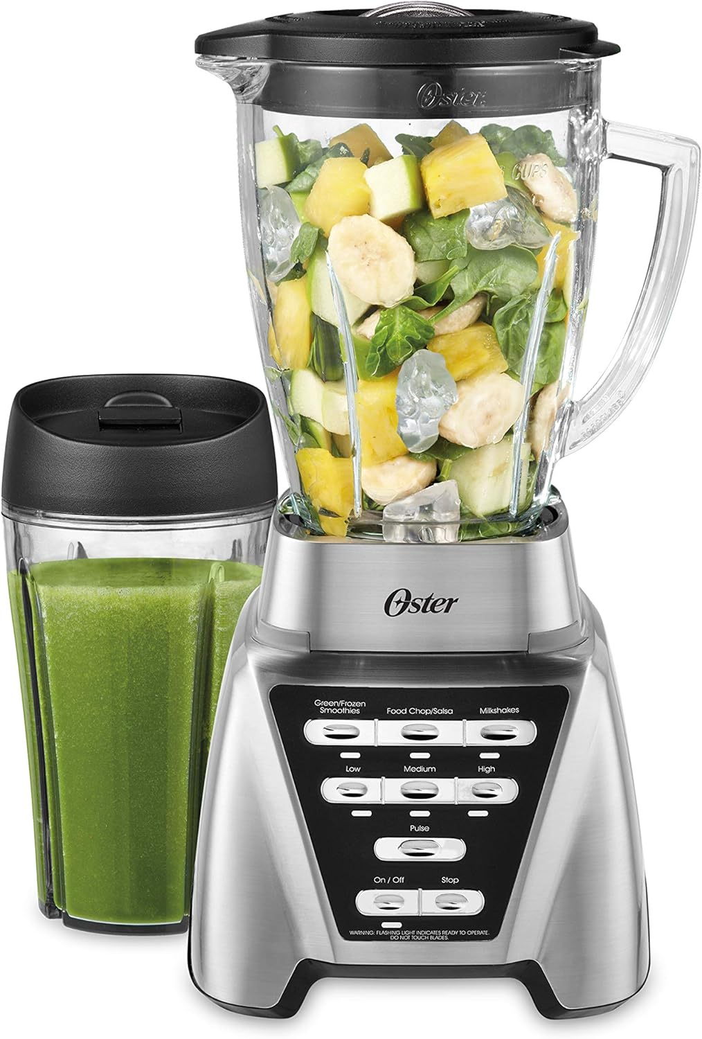 Oster Pro 1200 Blender - 7-Speed Smoothie Maker with Glass Jar & 24oz To-Go Cup, Brushed Nickel