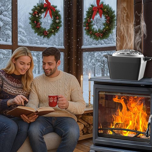 KAPWALL Enameled Cast Iron Wood Stove Steamer, Elk Fireplace Humidifier, 2.7 Quart Capacity, Matte Exterior with Glossy Interior, Wood Stove & Fireplace Accessories for Decoration, Holiday &