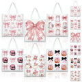 Kosiz 6 Pcs Halloween Tote Bags Bulk Pink Ghost Tote Reusable Trick or Treat Goodie Bags Cute Ghost Canvas with Handles for Halloween Bow Pumpkin Canvas Supplies Shopping Party Favors