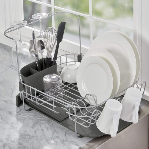 KitchenAid Satin Wire Expandable Dish Rack, 23.18-Inch, Gray