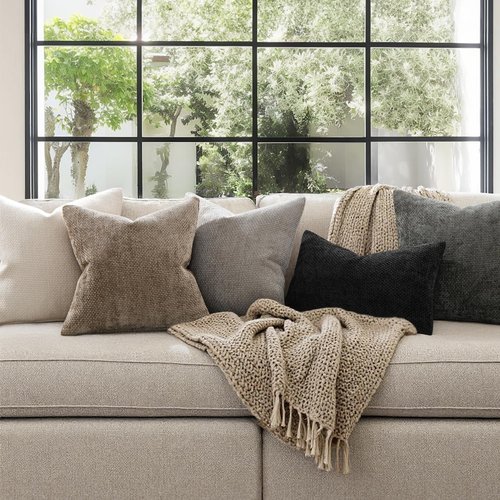 MIULEE 18x18 Inch Couch Throw Pillow Covers - Soft Chenille Neutral Beige Modern Boho Decor | Pack of 2