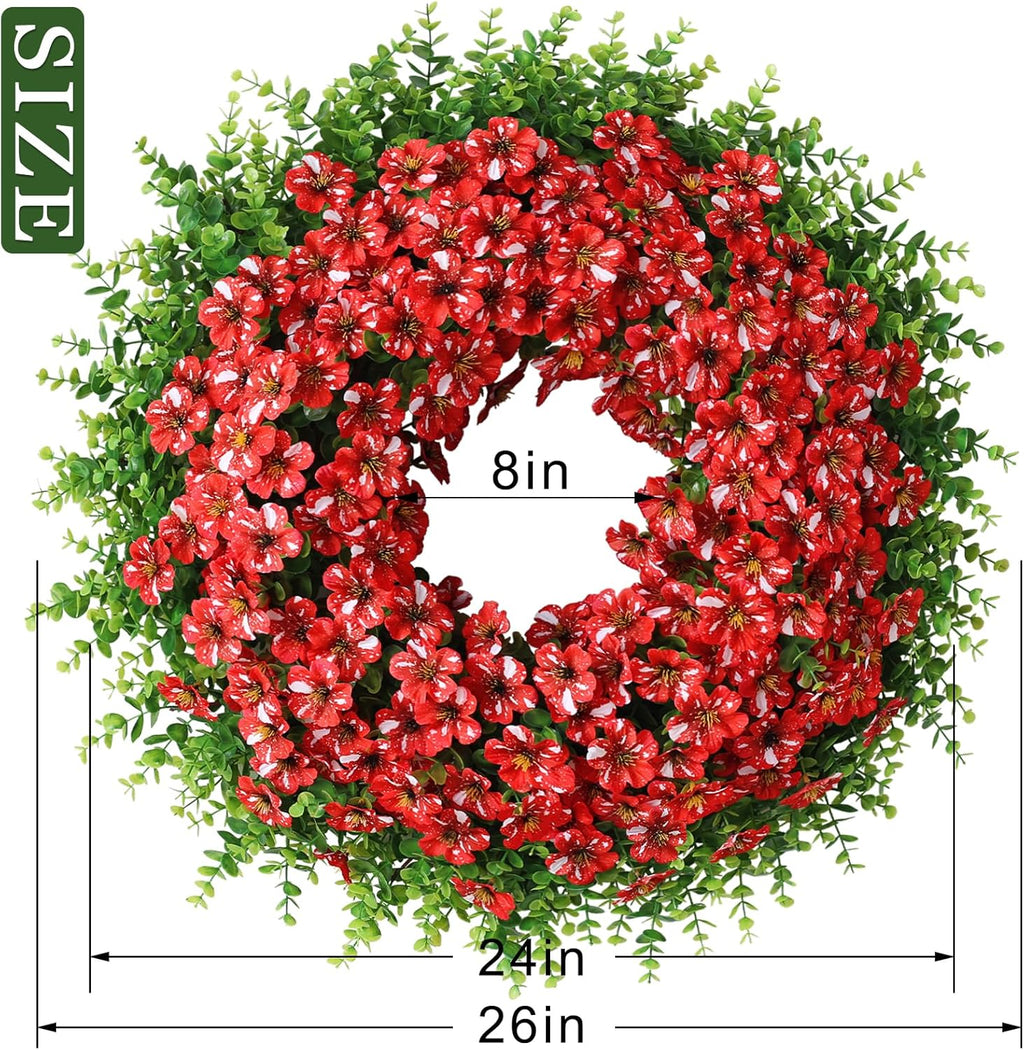 Starry Sky Morning Glory Wreath by 26" - Faux Eucalyptus & Flower Decor for Spring/Summer | Red