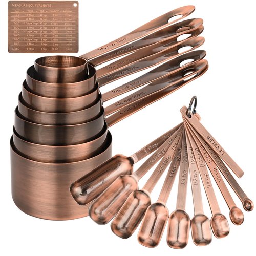 IFFMYJB Copper Measuring Cups and Spoons Set of 18, 7 Measuring Cups, 9 Measuring Spoons, Stainless Steel Measuring Spoons and Cups for Dry & Wet Ingredients During Kitchen & Baking