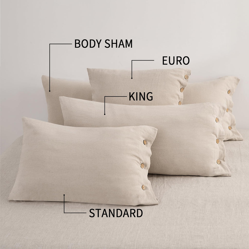 ATLINIA Linen Pillow Cases Standard Size - 20"x 26" Pillowcase Set of 2, Button Closure Cooling Breathable Pillow Cover, Bed Flax Linen Cotton Blend Farmhouse Netural Pillow Sham Linen Color