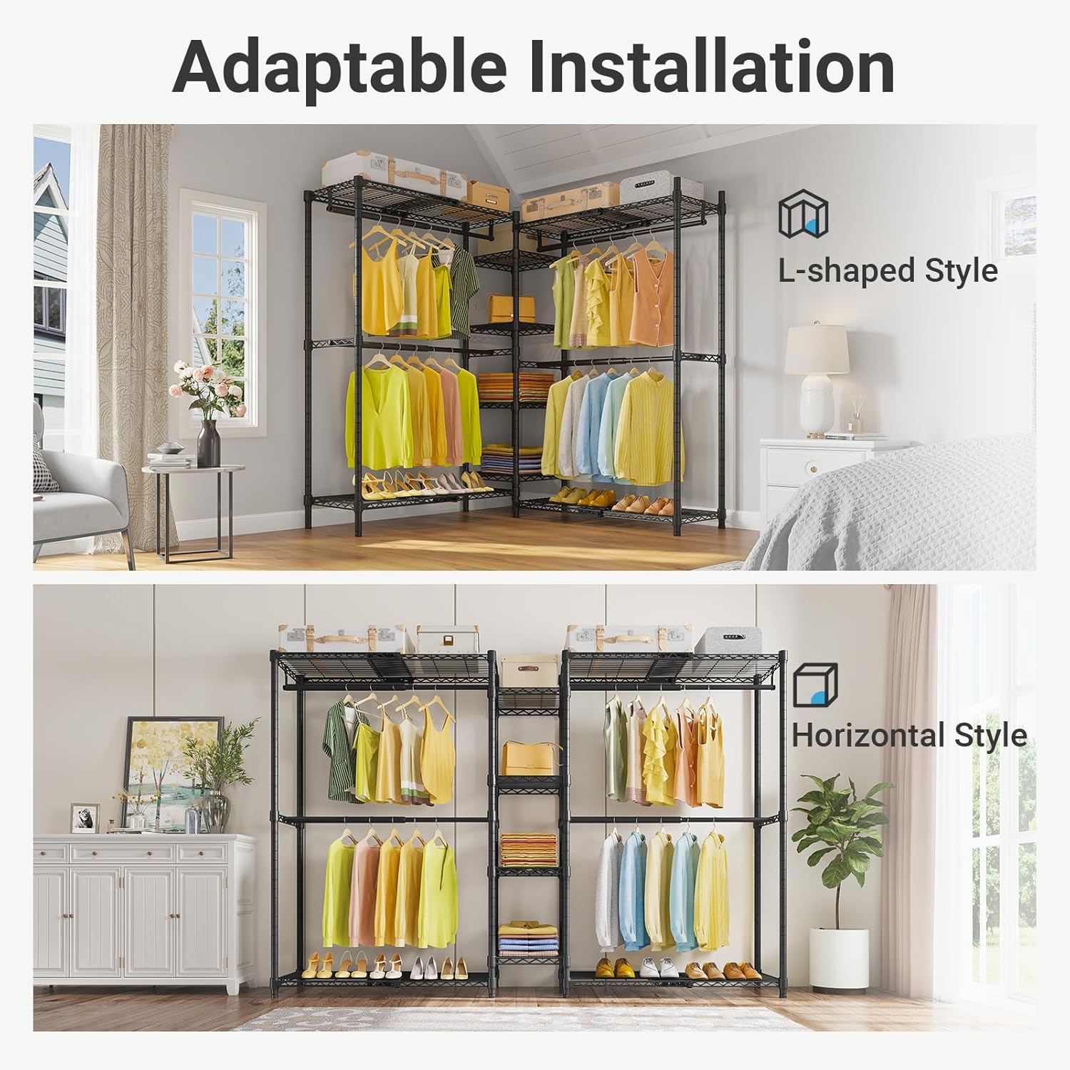 VIPEK X3 Heavy-Duty Expandable Clothes Rack - Adjustable 5'2" to 8' with Shelves & Hanger Rods | Max Load 1210LBS, Black