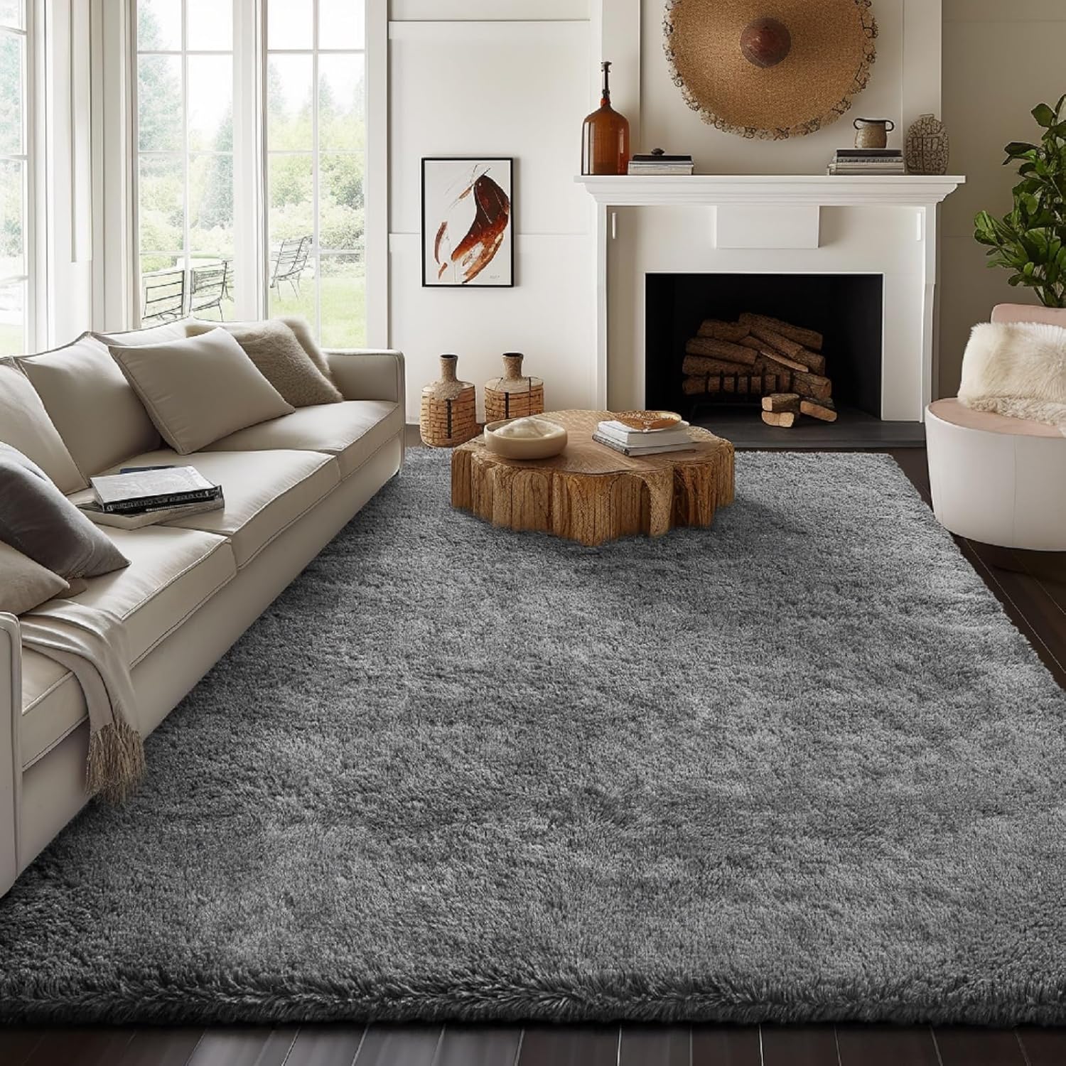 Ophanie Area Rug - Soft Non-Slip Fluffy Shag Carpet for Living Room & Bedroom - 7x10 Grey