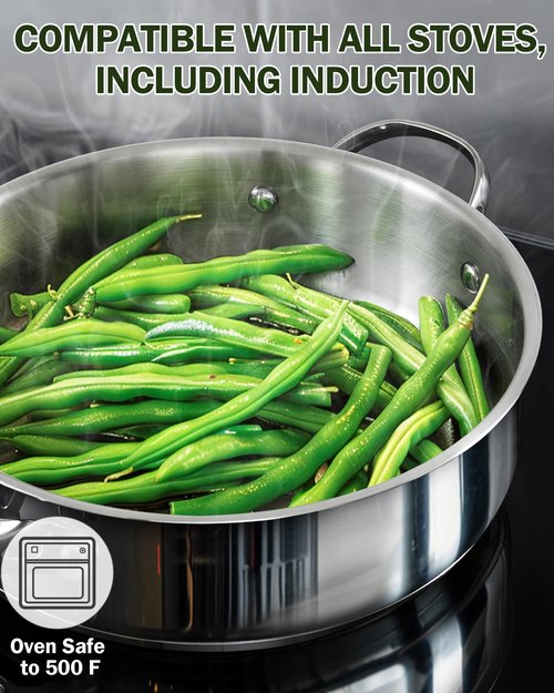 Cooks Standard Multi-Ply Clad Stainless Steel Saute Pan 10.5 Inch, 4 Quart Deep Frying Pan Skillet with Lid, Induction Cookware, Stay-Cool Handle
