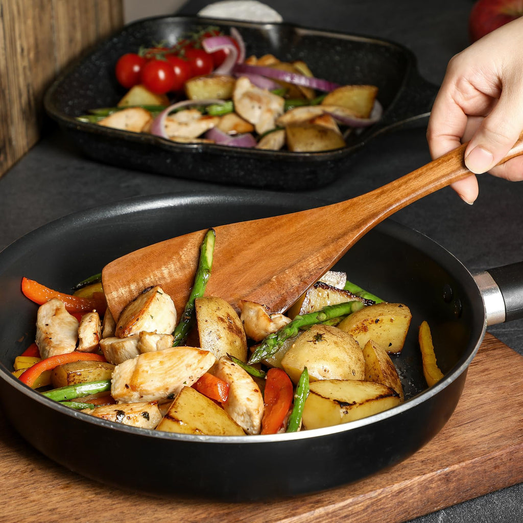 Premium Teak Wooden Spoons for Cooking, 6-Piece Wood Kitchen Utensils Set for Nonstick Cookware - Heat Resistant, Natural Healthy Spatula Set with Hanging Holes - Durable, Scratch-Free & Handcrafted