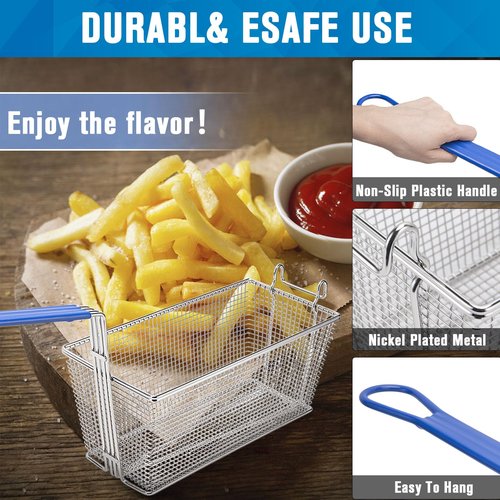 MAHOOMMAKH 2Pcs Deep Fry Basket - 13.2"x 6.5"x 5.9" Stainless Steel Fry Baskets with Handle for Commercial Restaurant Kitchen for Deep Fryer
