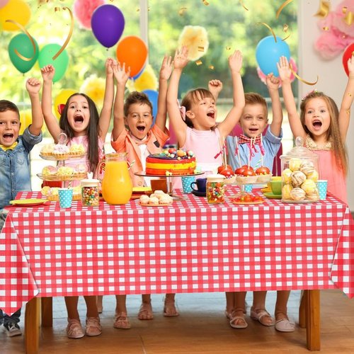 Gingham Tablecloths by [Brand Name] - 8 Pack Disposable Plastic Rectangle Covers | 54 x 108 Inches for Parties & Events