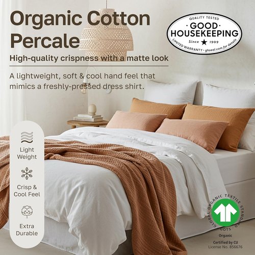 California Design Den King Size Sheets Set - Soft 100% Organic Cotton Percale Bedding | Breathable & Durable - White