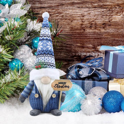 Gehydy Christmas Gnomes Decorations Gnome Handmade Decor for Home Kitchen Farmhouse Tiered Tray - Blue
