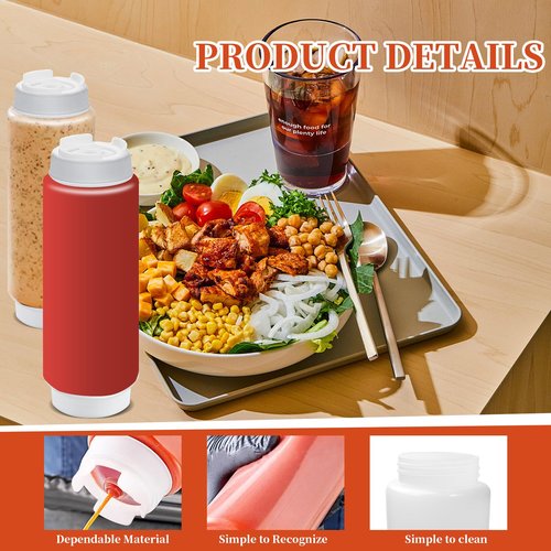 LECEHIVO 12 Pcs 32 oz Condiment Squeeze Bottles with Labels,Inverted Clear Refillable Bottles Plastic Sauce Dispenser for Restaurant Kitchen Ketchup, Dressing, and Sauces