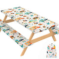 Jolly Camper 72 X 30 Inch Elastic Fitted Camping Table Cover with Bench Covers & Storage Bag, Picnic Tablecloth, Fits 6ft Picnic Tables, Polyester, Washable, Spill Resistant, Waterproof - Dino