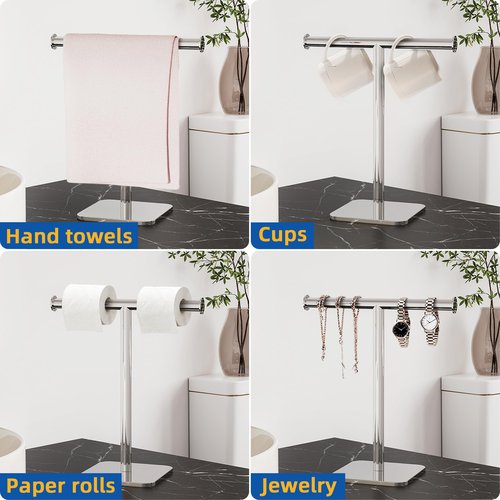 RUACQ T-Shape Hand Towel Holder Stand, 12inch Weighted Base Towel Rack, Countertop Towel Holder for Bathroom, 304 Stainless Steel, Heavy Duty (Chrome)