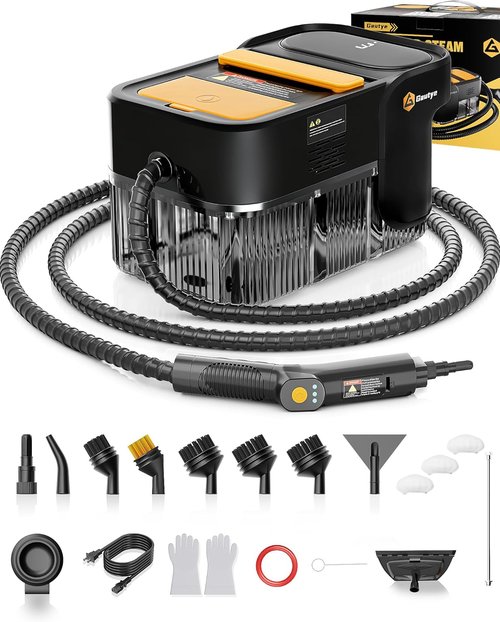 Gautye Steam Cleaner - Handheld Steamer with 3 Adjustable Levels & 18 Accessories | 2.11 Qt Tank
