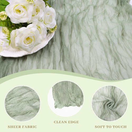 Le courant 12pcs 10Ft Cheesecloth Table Runner, Rustic Boho Gauze Cheese Cloth Runner Table Runner for Weddings Bridal Baby Shower Birthday Holiday Parties Home Decor, Sage Green