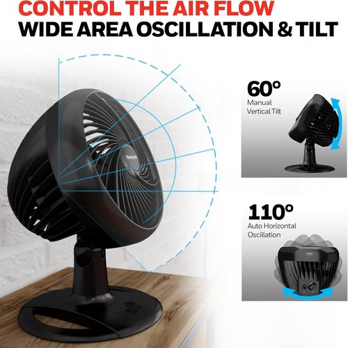 Honeywell Turbo Force Oscillating Table Fan - 3 Speed Air Circulator for Bedroom | Black, HT-906