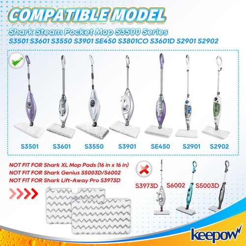 KEEPOW 5 Pack S3501 S3601 Steam Mop Replacement Pads Compatible with Shark S3500 Series S3501 S3601 S3550 S3901 SE450 S3801CO S3601D S2901 Steam and Scrub Pocket Mop Steamer Pads Washable