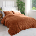 PlushHavenCloud Velvet Quilt Set Queen Size - Luxury Lightweight Velvet Bed Comforter & 2 Pillow Shams | Oversized Coverlet Bedspread 3 Piece | Oeko-TEX All Season Bedding Caramel