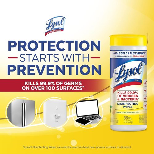 Lysol Disinfectant Wipes - Multi-Surface Antibacterial Cleaning Wipes | Lemon & Lime Blossom, 105 Count