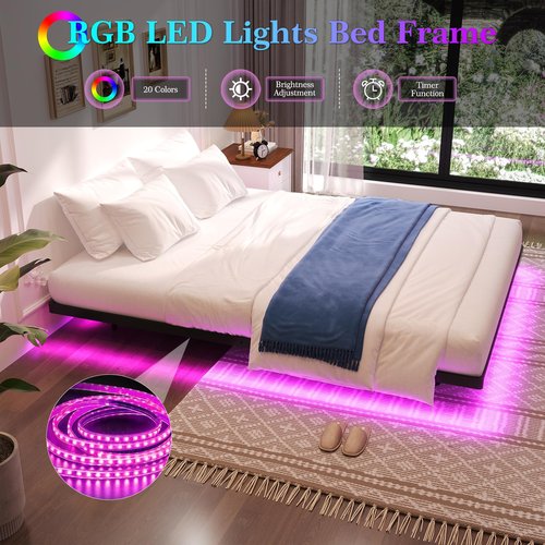 Awesofurni Floating Bed Frame Queen Size, Queen Bed Frame with Smart LED Lights, Heavy Duty Modern Metal Platform Bed No Box Spring Needed - Easy Assembly and Noise Free