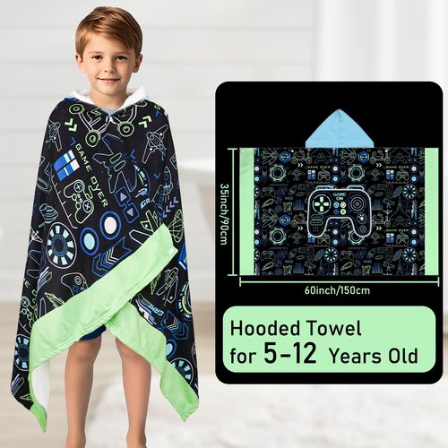 shuownshg Hooded Towels for Kids Game 60" x 35" Toddler Bath Beach Towel Poncho with Hood Super Soft and Absorbent 100% Microfiber for Boys Ages 5-12