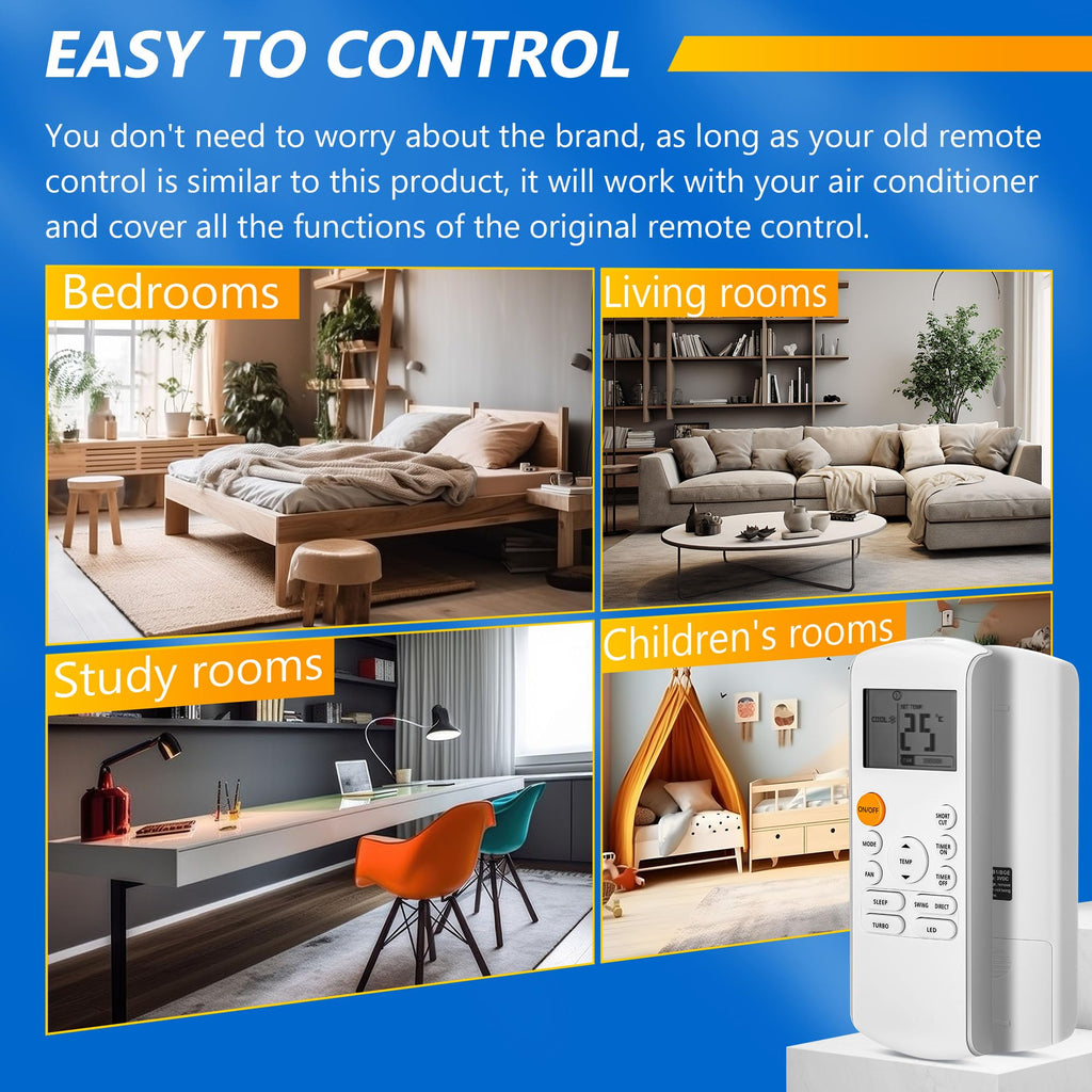 Saillong Smart Replacement Remote Control Compatible with Midea RG57/BGE Ac Air Conditioner, Includes 2 AAA Batteries, Portable Air Conditioner Parts