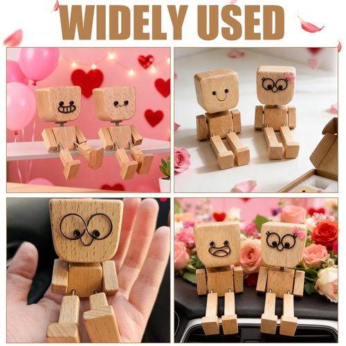 Shaking Feet Wooden Doll Couple, Shaking Wooden Man Figurine with 12 Changeable Magnetic Faces, Couples Gifts, Funny Cars Ornaments Wood Desktop Decor Gifts for Boyfriend Girlfriend, Valentines Day Gift
