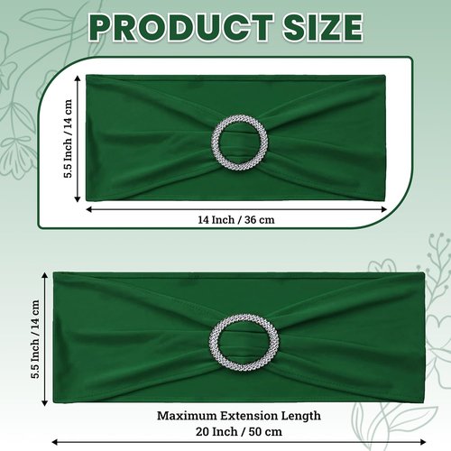 MDS Spandex Chair Sashes - Premium Stretch Covers with Buckle Slider for Weddings & Events | Green, Pack of 75