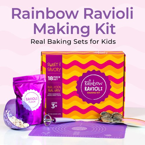 Cookie Cups The Rainbow Ravioli Making Kit, Kids Baking Set for Fun & Realistic Pasta Making, At-Home Ravioli Maker with Complete Supplies, Kids Baking Sets for Girls & Boys Aged 3 Years and Up
