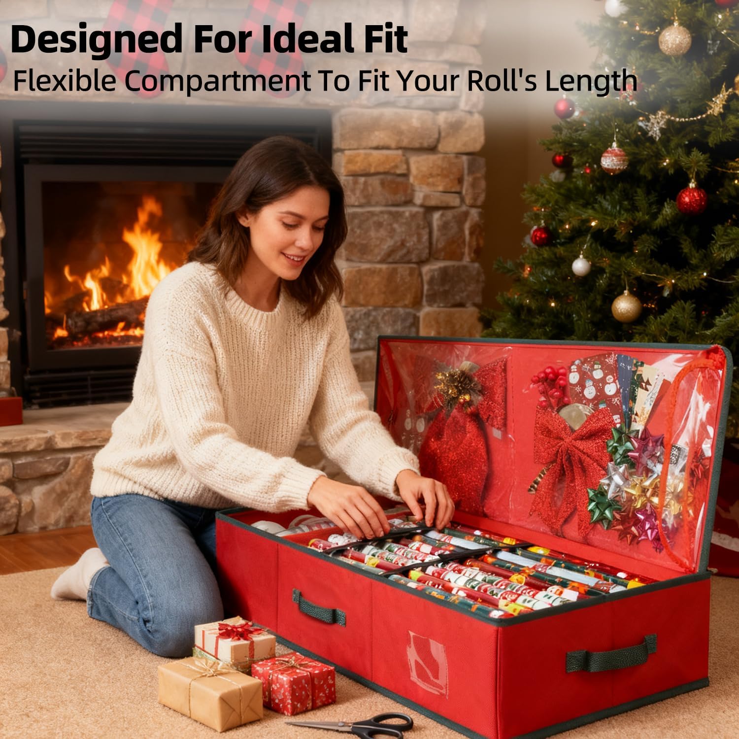 VoMii Gift Wrap Organizer - 40 Inch Storage Container for 24 Rolls of Wrapping Paper & Accessories