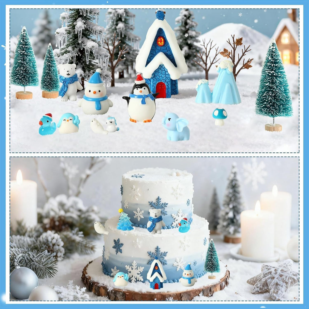 PETKNOWS Miniature Winter Figurines - Blue Theme Ice Cube Ornaments for Christmas Desktop Decor