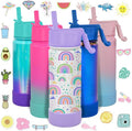 Chillout Life Insulated Kids Water Bottle - 17 oz Leakproof Thermos with Straw Lid & Cute Stickers