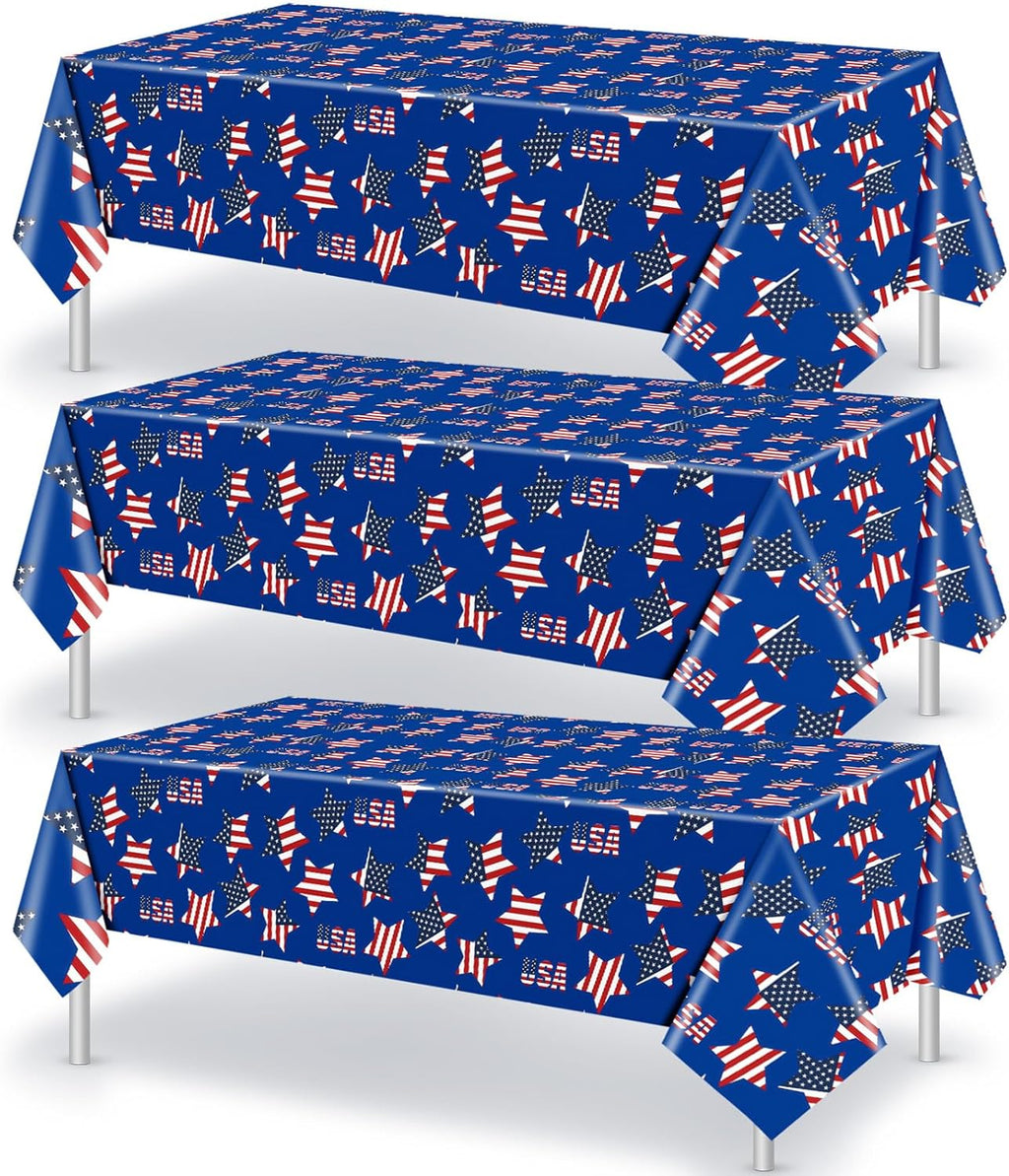 Oudain Patriotic Tablecloth Set - USA Flag Design | 54 x 108 Inch Disposable Rectangle for 4th of July Celebrations