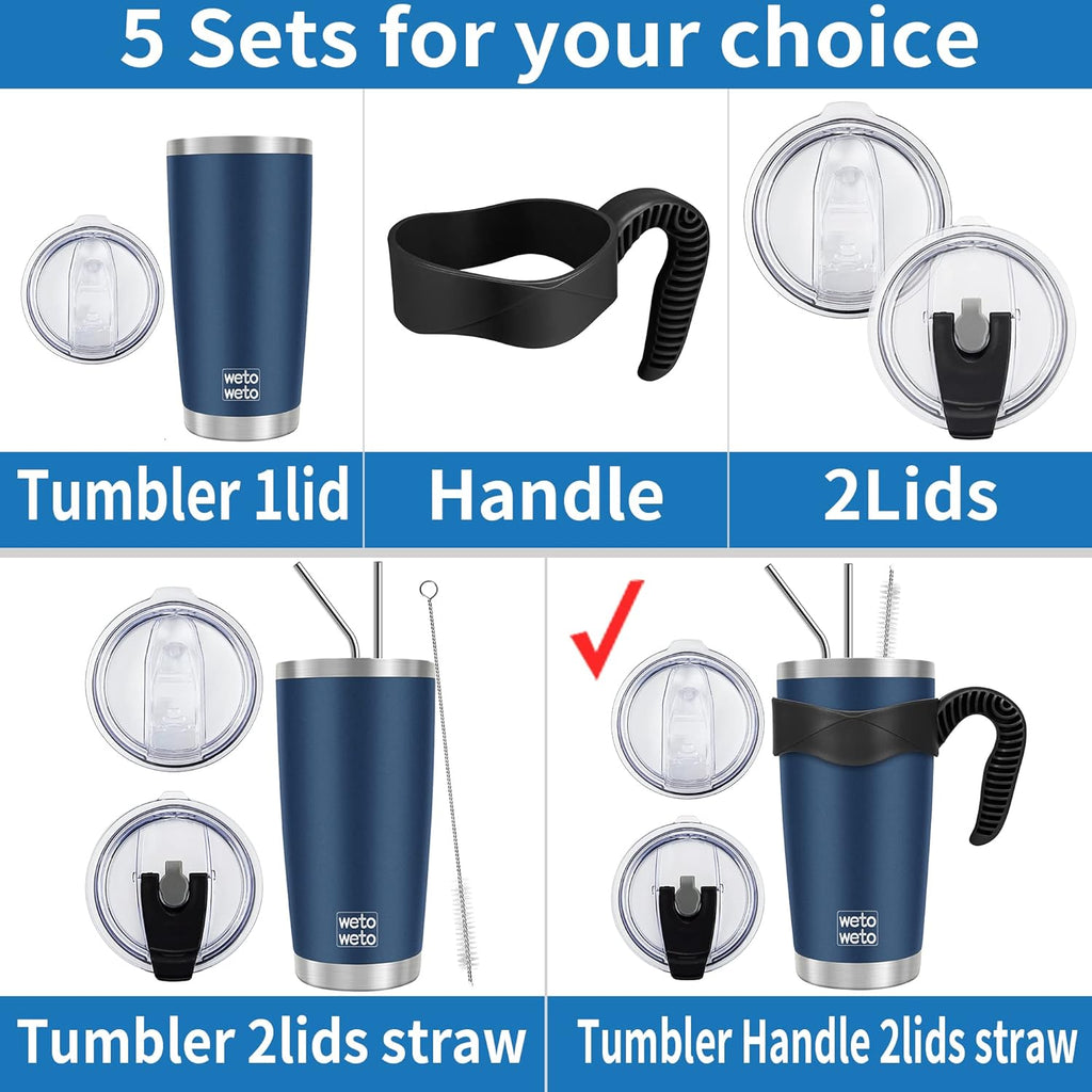 WETOWETO 20oz Stainless Steel Tumbler - Vacuum Insulated Travel Mug with 2 Lids & Straws | Orange