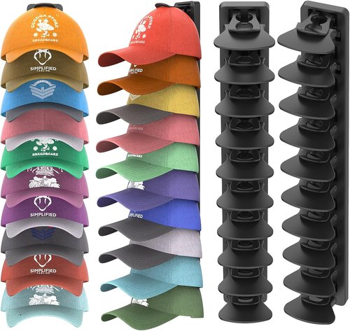 Hat Organizer by [Brand Name] - Holds Up to 40 Baseball Caps | 2-Pack Wall Rack with Strong Adhesive (Black)